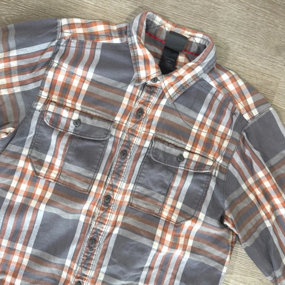 The North Face Plaid Flannel Shirt Mens Small Grey Orange Long Sleeve Button Up